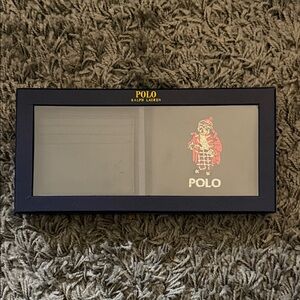 Polo by Ralph Lauren Navy Leather Card Holder with Embroidered Polo Bear Wallet
